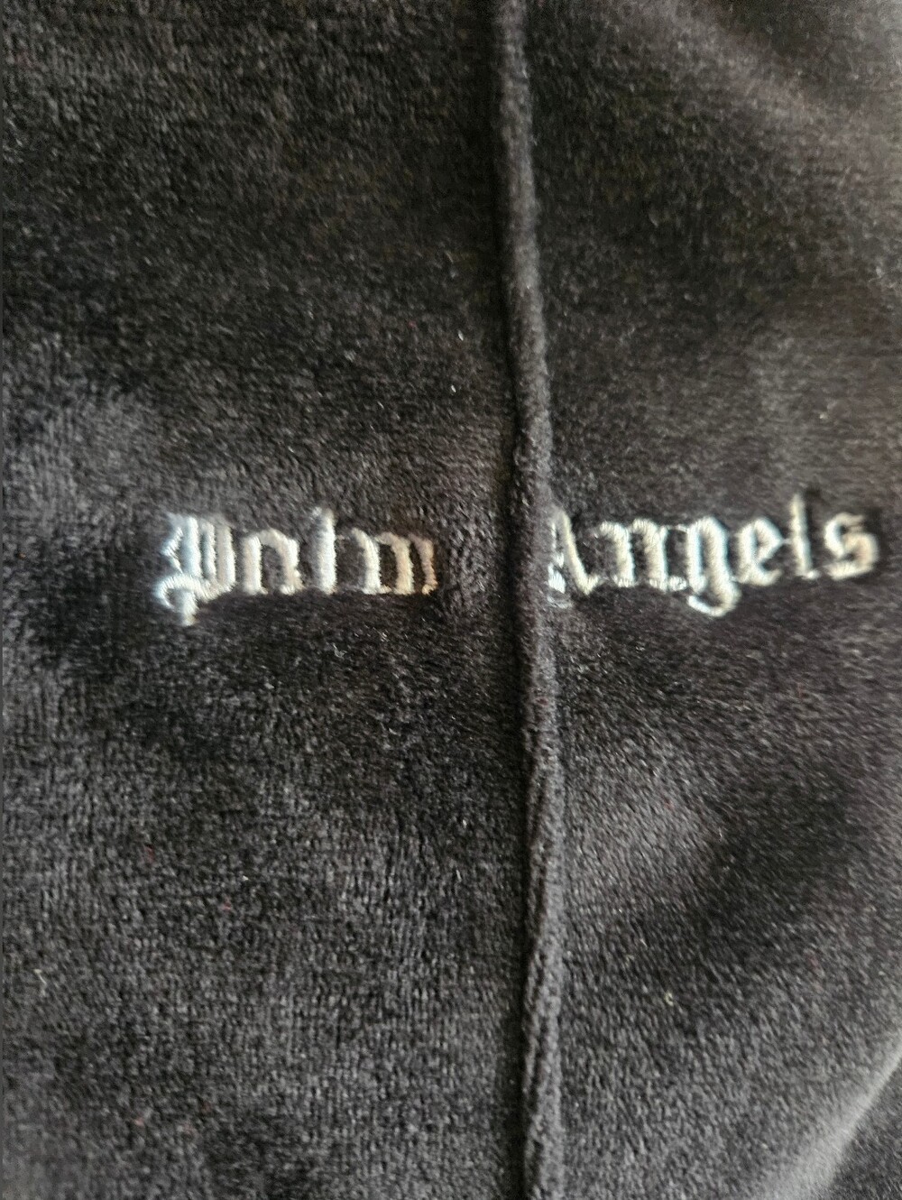 Palm Angels Black Velour Track Pants with White Palm Angels Logo